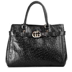 1:1 Gucci 247183 GG Running Medium Tote Bags-Black Ostrich - Click Image to Close